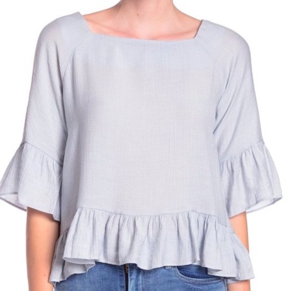 Moon River Blue Ruffle Square Neck Blouse - Picture 4 of 10